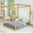 thumbnail image 3 of Harper & Bright Designs Wood Queen Size Canopy Platform Bed Frame with Support Legs, Natural, 3 of 9