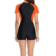 thumbnail image 4 of Athletic Swimsuits for Curvy Women Women's Boyleg Swimsuit, Short Sleeve Zip up Swimming Suit, Surfing Bathing Suit Wetsuit Orange XXL, 4 of 7