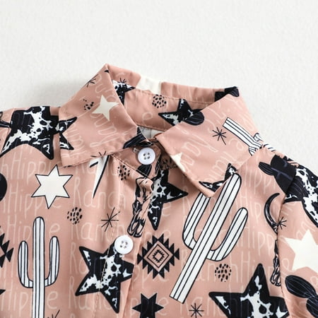 

nsendm Toddler Boys Short Sleeve Cartoon Floral Printed T Shirt Gentleman Tops Clothes Boy Clothe Set Shirt Khaki 18-24 Months