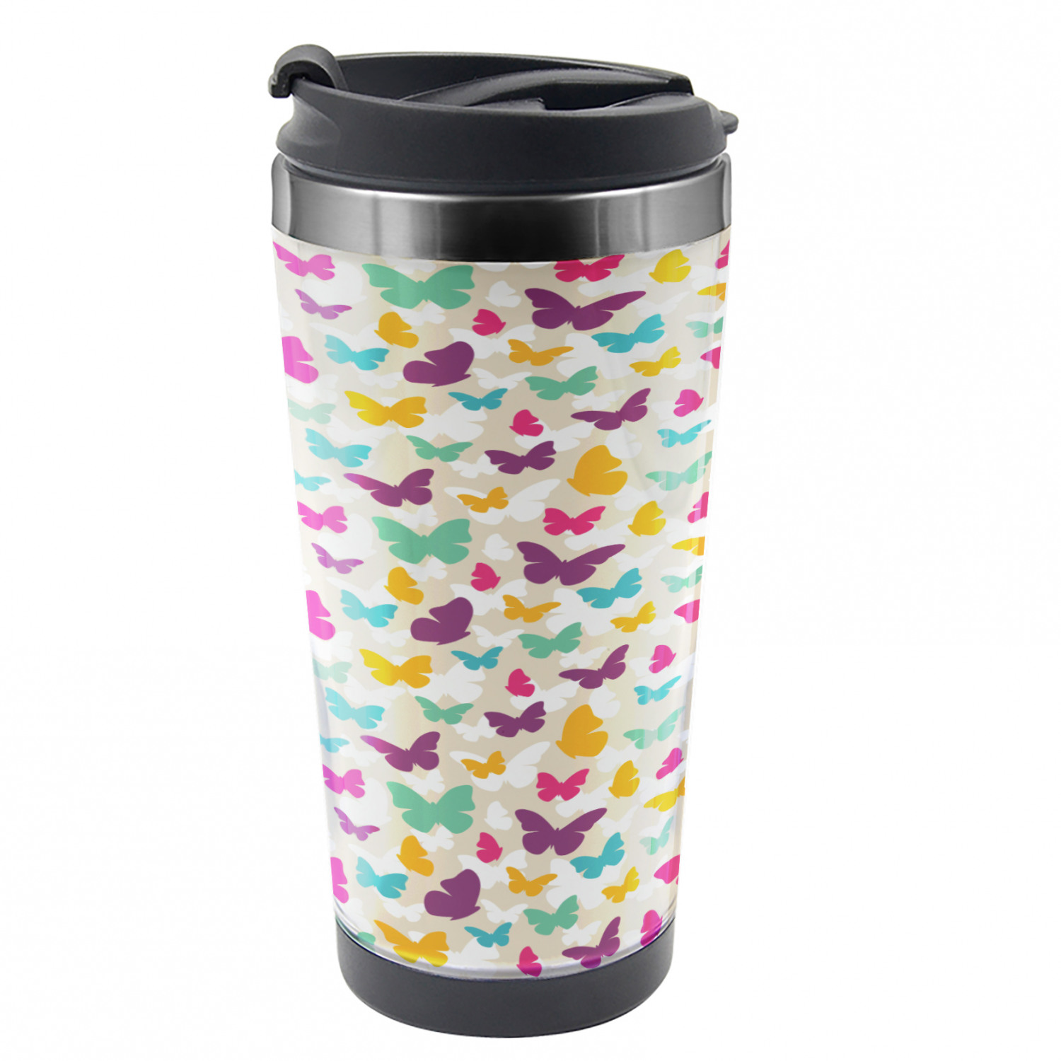 Butterfly Travel Mug, Fantasy Dreamy Spring, Steel Thermal Cup, 16 oz