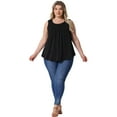 thumbnail image 3 of DARING DIVA Women's Plus Boho Pleated Curved Hem Tank Top Blouse 2X Black, 3 of 6