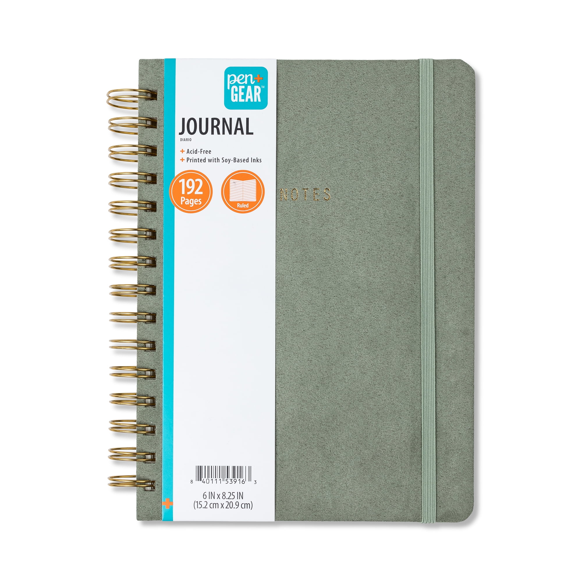 Pen + Gear 6 x 8.25 inch Twin Wire Journal with Suede Cover, Sage Green