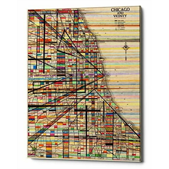 Epic Graffiti ` `Modern Map of Chicago` by Nikki Galapon Giclee Canvas Wall Art, 18" x 26", Beige