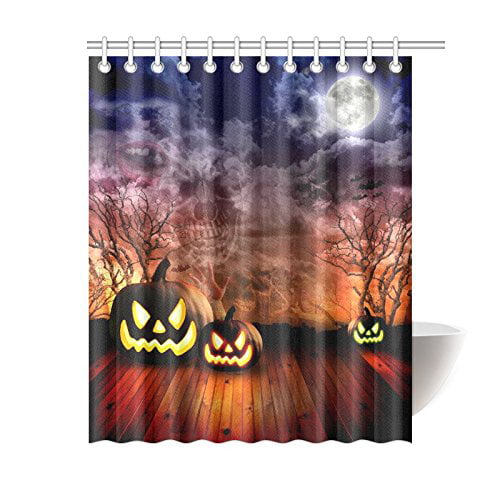 GCKG Rideau de Douche Halloween Effrayant Halloween Citrouilles Tissu Polyester Rideau de Douche Ensembles de Salle de Bains 60x72 Pouces