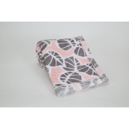 Lambs & Ivy Calypso Pink/Gray Koala Leaf Print Luxury Coral Fleece Baby Blanket