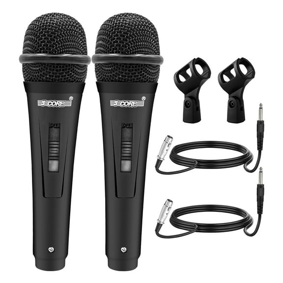 2-Pack Professional Dynamic Microphone Set with XLR Cable & Mic Holder, Cardioid Handheld Vocal Mic for Karaoke, Live Singing, Public Speaking,Black