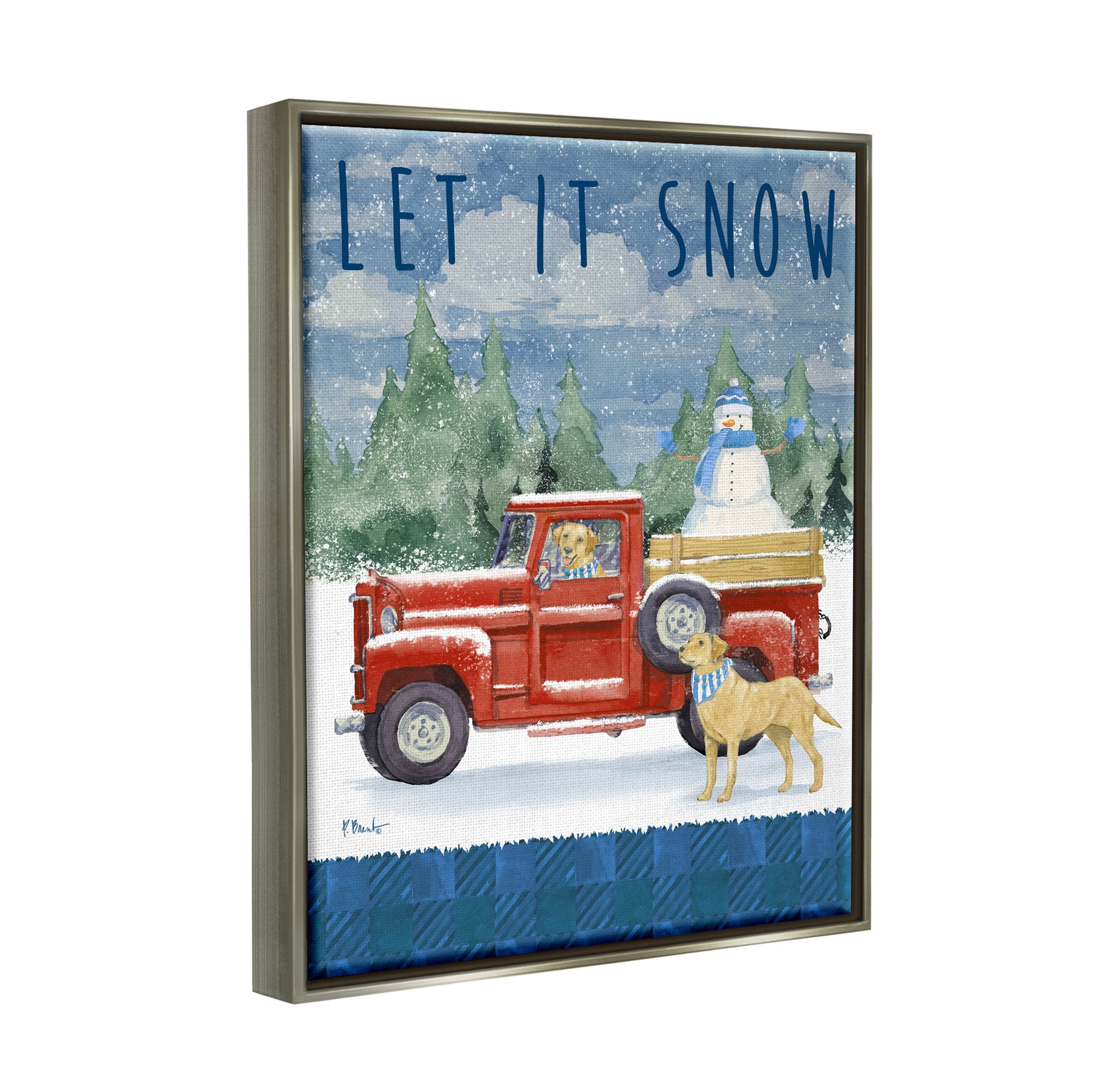 Stupell Industries Let It Snow Winter Dogs Graphic Art Luster Gray Floating Framed Canvas Print Wall Art, Design by Paul Brent