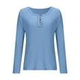 thumbnail image 4 of FRSASU Womens Casual Button V Neck Long Sleeve Shirts Loose Solid Color Fashion Blouses Tops Sky Blue XL(XL), 4 of 7