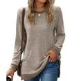 thumbnail image 2 of Besolor Womens Fall Spring Tunic Tops Color Match Crewneck Long Sleeve Shirts Casual Loose Trendy Pullover Blouse, 2 of 4