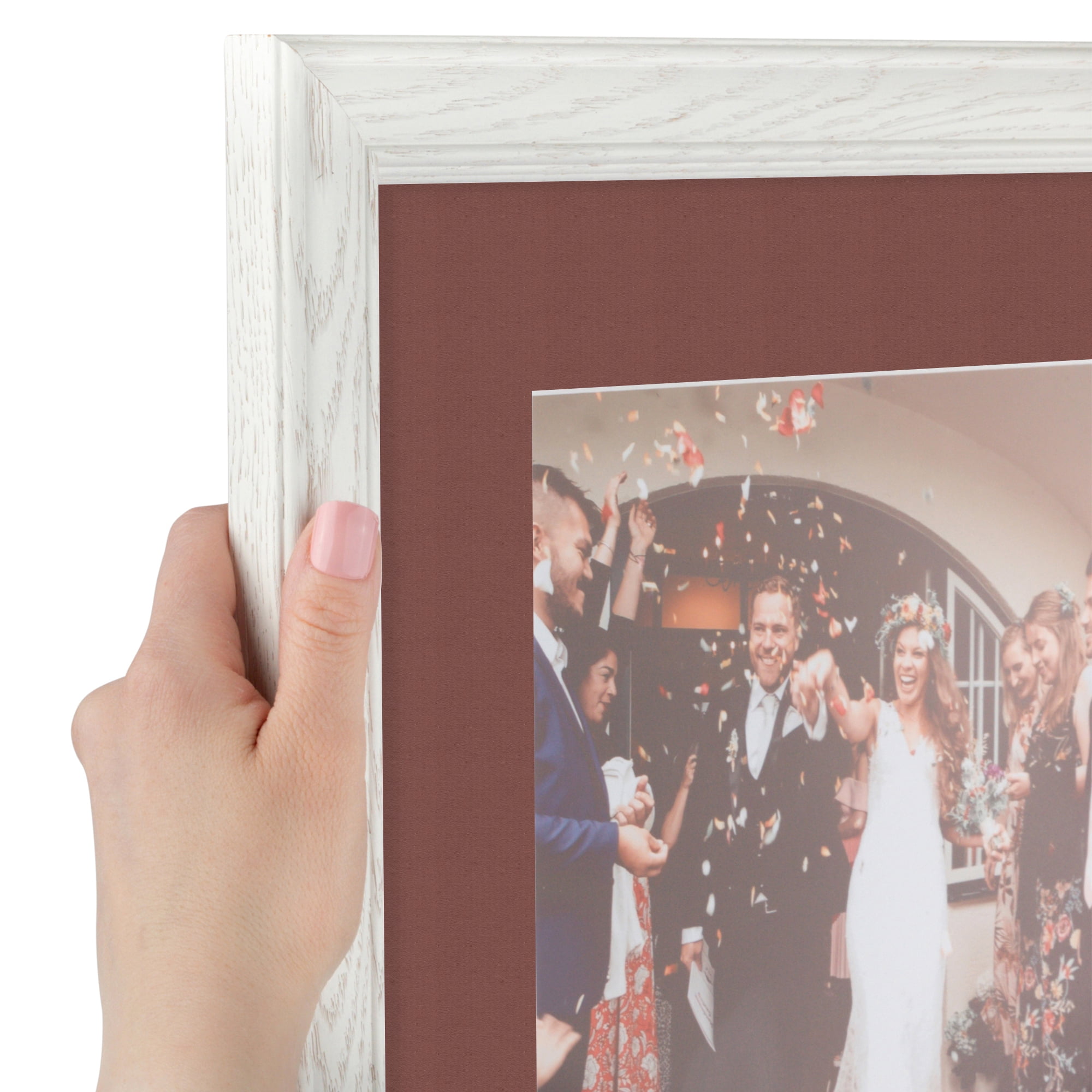ArtToFrames 22x28" Matted Picture Frame with 18x24" Single Mat Photo Opening Framed in 1.25" Off White Wash on Ash and 2" Brique Mat (FWM-4098-22x28)