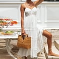 thumbnail image 2 of Vestido ajustado para mujer Estilo bohemio Traje de vacaciones con ribete de encaje para mujer (Blanco L) FLhrweasw Nuevo, 2 of 7