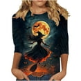 thumbnail image 2 of Kilaqueen Halloween Shirts for Women Funny Cute Graphic 3/4 Length Sleeve Tunic Tops Trendy Crewneck Witch Pumpkin Ghost Spooky Season Tops and Blouses Halloween Costume, 2 of 5