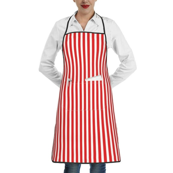 Easygdp Red And White Stripes Apron Waterdrop Resistant with 2 Pockets,Oil Resistant Cooking Kitchen Chef Apron for Women Men