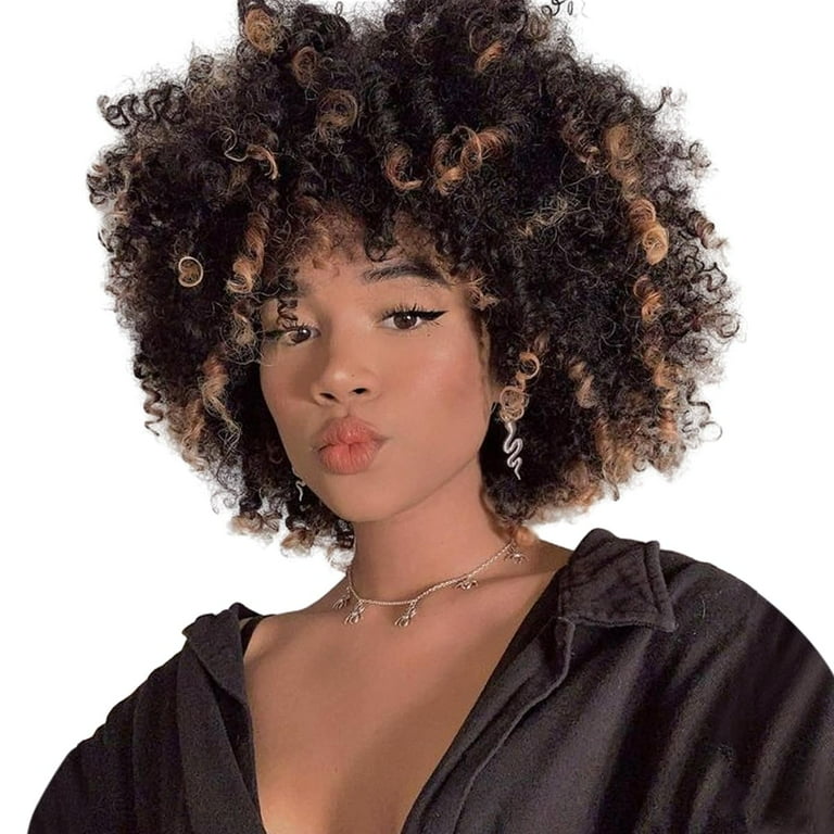 Queentas Blonde Wigs for Black Women Kinky Curly Wigs Synthetic 70s 80s Mens Wigs Short Curly Wigs with Bangs for Halloween Glueless Wigs Walmart