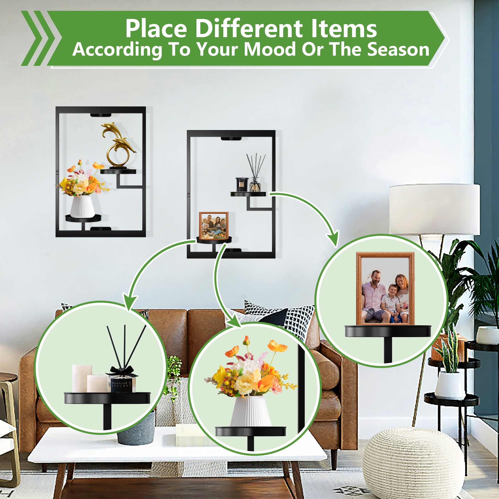 2 Pack Picture Frame Wall Plant Holder, Window Plant Hanger Indoor Wall Mount, Metal Hanging Planter, ATSKIM Flower Stand Floating Shelves Decor for Living Room Balcony