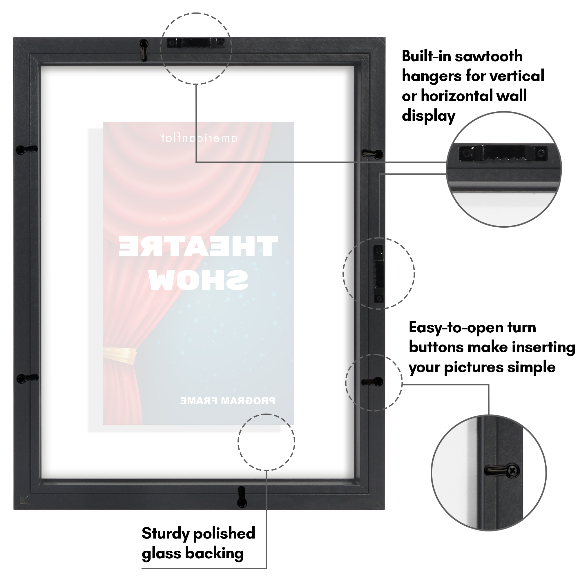 Americanflat 9.5x12.5 Picture Frame with Shatter-Resistant Glass Playbill Signature Float Collection - Black