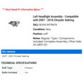 thumbnail image 2 of Left Headlight Assembly - Compatible with 2007 - 2010 Chrysler Sebring 2008 2009, 2 of 2