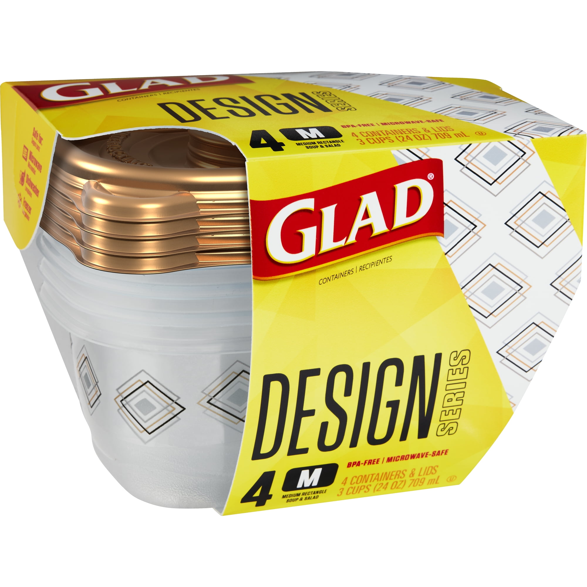 Glad Designer Series Containers & Lids, Medium Rectangle, 3 Cups, Plastic  Containers