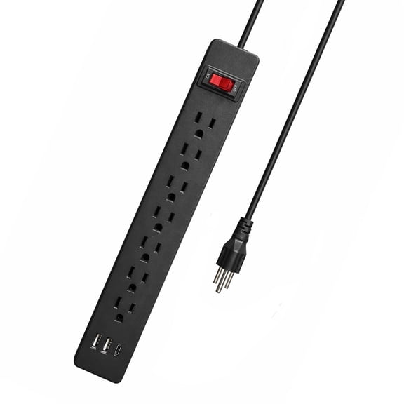 Otrugfv 9-in-1 Power Strip Surge Protector, 6 Wide AC Outlets and 3 USB Ports (1 USB-C), 6FT Heavy Duty Extension Cord, 15A/1875W, Flat Plug for Home Office