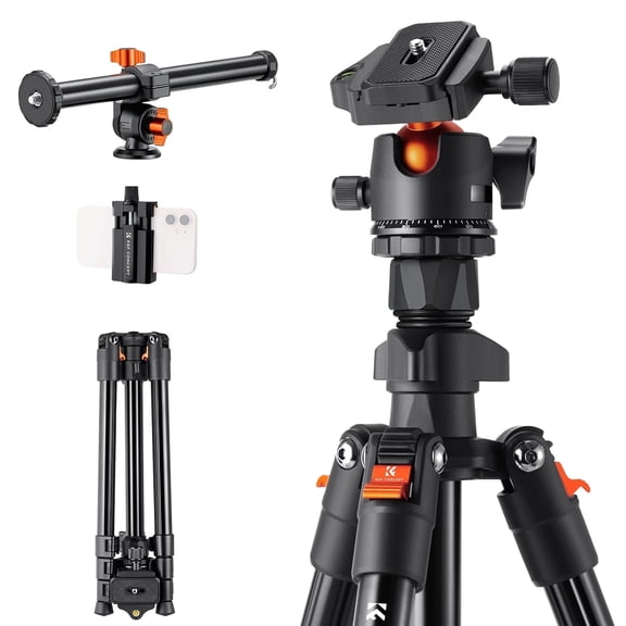 K&F CONCEPT 76.7" Aluminum Alloy Camera Tripod with 360° Ball Head, Lightweight Travel Tripod for DSLR Cameras