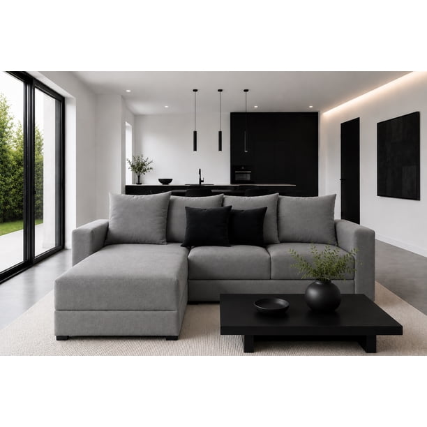 Sala Esquinera Modular El Bazar Store Lombar Gris Plata 220 x 160 cm, Tela Lino nacional