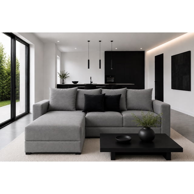 Sala Esquinera Modular El Bazar Store Lombar Gris Plata 220 x 160 cm, Tela Lino nacional