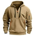 thumbnail image 2 of Tactical Hoodies for Men Military Cargo Sweatshirt Quarter Zip Pullover Fleece Lined Gym Workout Khaki 3XL, 2 of 4
