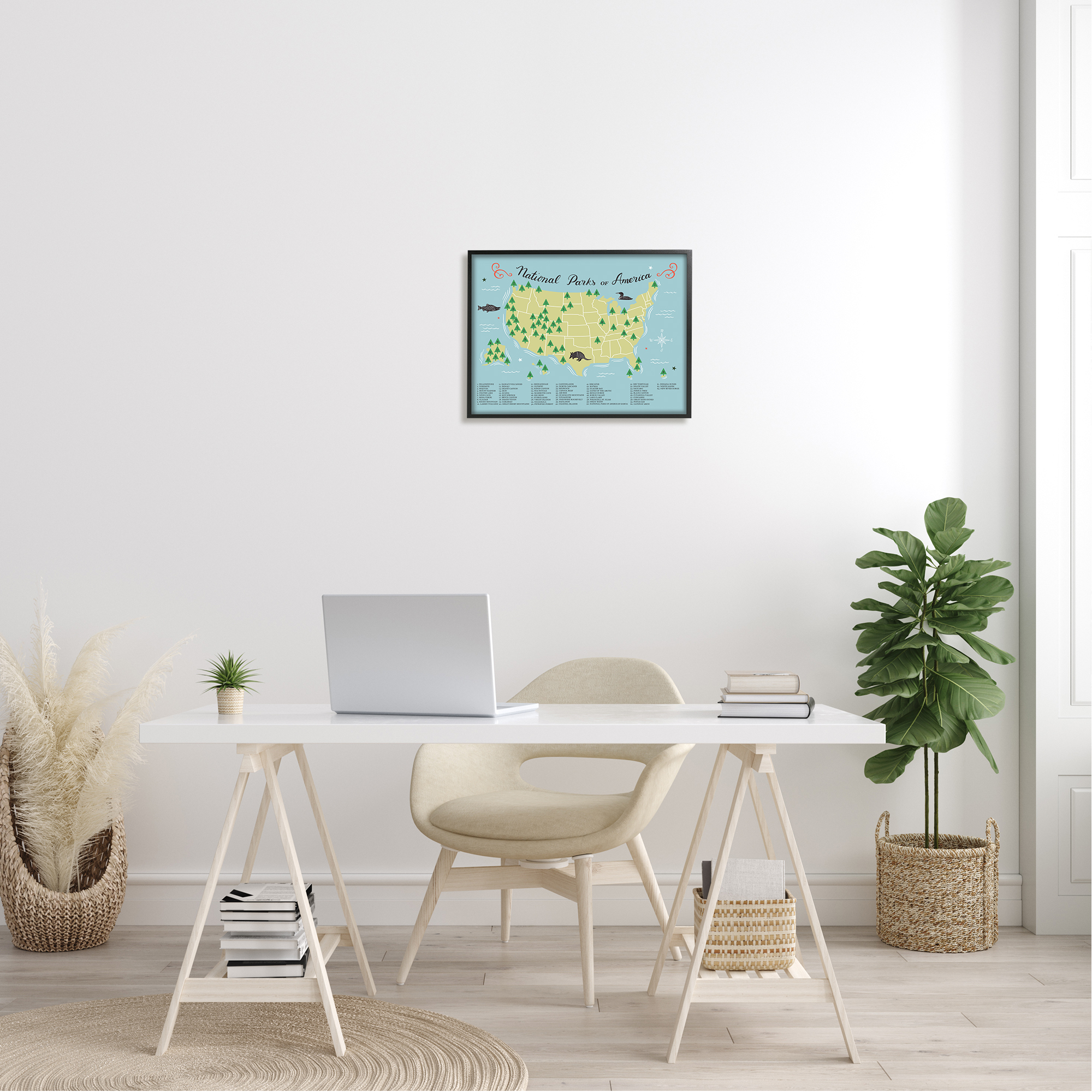 Stupell Industries American National Parks Detailed Informative Map Diagram Framed Wall Art, 20 x 16, Design by Michael Buxton