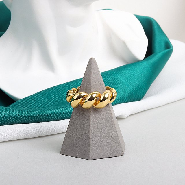 Anillo de dedo índice hueco con giro de metal coreano, anillo de dedo francés chapado en oro tridimensional, anillo abierto, joyería