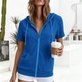 thumbnail image 6 of thefmos Women Summer Fall Short Sleeve Hooded Zip Open Front Casual Basic Solid Trendy Tops Hoodie Casual Sweatshirt Jacket, Sky Blue XL, 6 of 7
