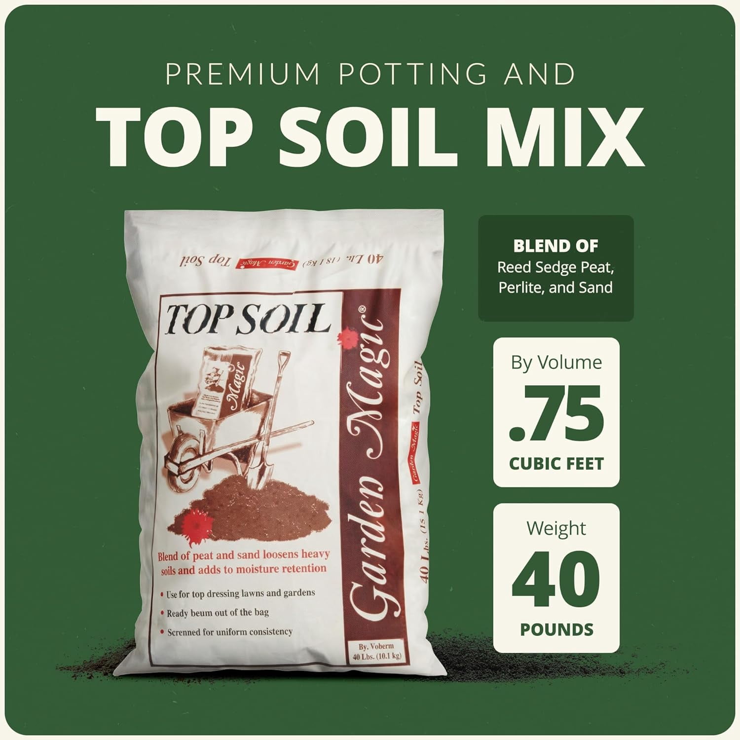 Michigan Peat 40 Pound Bag Organic Planting Potting Top Soil Blend Mix for Indoor and Outdoor Gardening and Landscapes, White