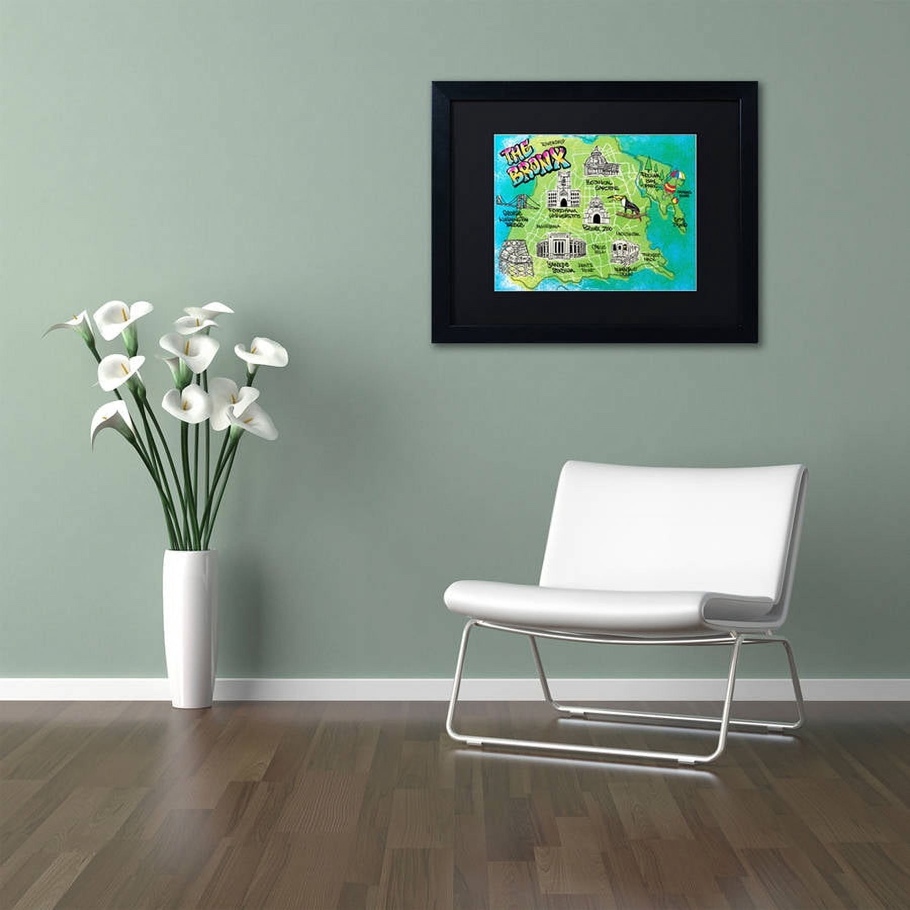 Trademark Fine Art "Bronx Map" Canvas Art by Elizabeth Caldwell, Black Matte, Black Frame