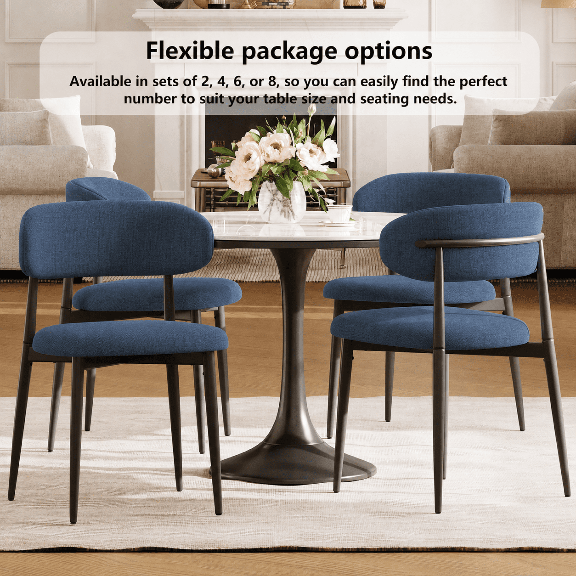 Leumius Dining Chairs Set of 2,Upholstered Dining Chairs with Curved Backrest, Modern Kitchen & Dining Room Chairs with Metal Leg for Dining Room, Restaurant,Black+Navy