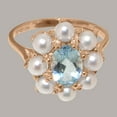 thumbnail image 4 of LBG British Made 18k Rose Gold Natural Aquamarine & Cultured Pearl Womens Anniversary Ring - 33 size options - Size 6.75, 4 of 5