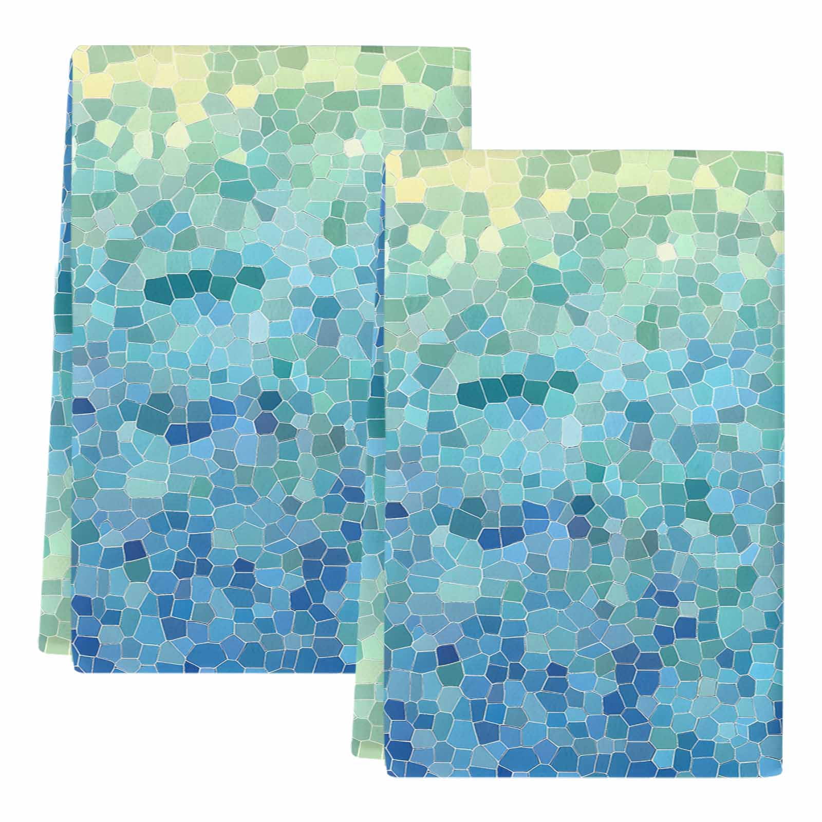 Turquoise Blue Teal Kitchen Towels Set of 2, Chic Stained Glass Texture Aesthetic Absorbent Dish Towels for Kitchen, Microfiber Hand Towel, Quick Drying Tea Towel for Cleaning Decorative Dishcloths