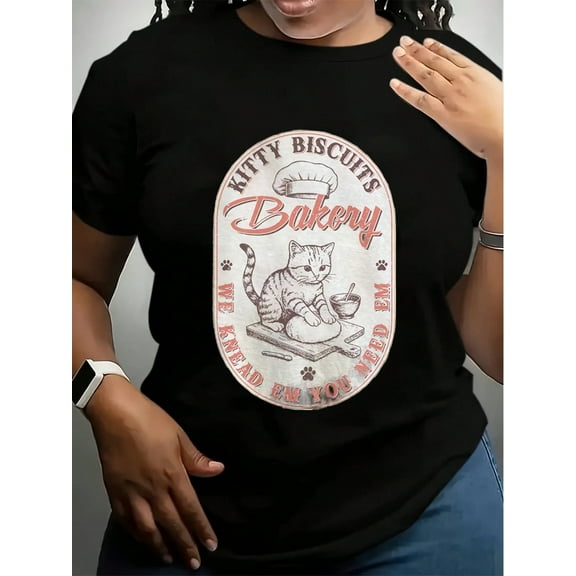 Cat MOM Print Crew Neck T-Shirt, Adorable Cat Mom Gifts For Women Summer Collection, Creative Printing On Soft Fabric, Cute Print T-Shirt For Women