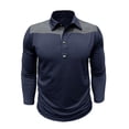 thumbnail image 4 of Kvture Fall Tops for Men Casual Stylish Color Block Long Sleeve Lapel Collar Button up Shirts for Business Office Work Golf Navy Pullover XL, 4 of 7