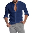 thumbnail image 2 of Pompotops Mode Homme Bouton Col en V Manches Longues T-Shirt Automne Uni Ample Blouse Hauts en Solde, 2 of 6