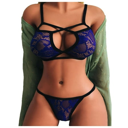 

Qcmgmg Lace Sexy Lingerie Set for Women Bandage Babydoll Bra and Panty Set S