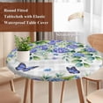 thumbnail image 4 of Purple Hydrangea Round Tablecloth, Fitted Table Cover with Elastic for 55"-60" Round Tables, Spring Eucalyptus Butterfly Grey Plaid Table Cloth Outdoor Indoor Dinning Party Waterproof Tablecloths, 4 of 7