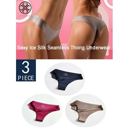 

Luxtrada 3 Pack Women Ice Silk G-string Briefs Panties Seamless Thongs Underwear Lingerie