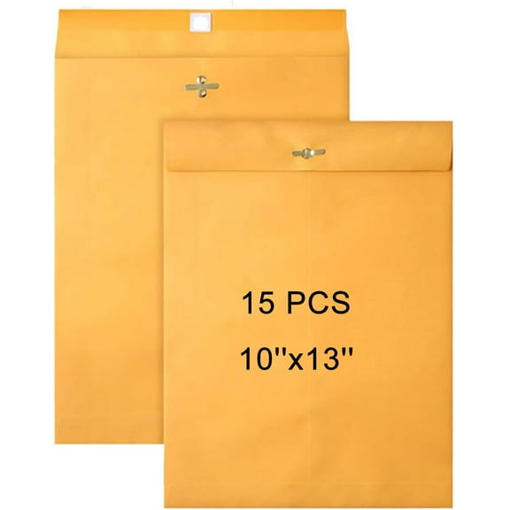 10X13 Clasp Envelopes 15 Count - 10X13 Inch Brown Kraft Envelopes with Clasp Closure – for Home, Office, Business, Legal or School, Great for Filing, Storing or Mailing Documents