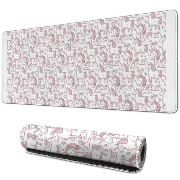 Long Mouse Pads for Desk,White Cartoon Unicorn Cloud Pattern Desk Mats on Top Of Desks, Desk Mouse Pad Extra Large with 3mm Non-Slip Base and Stitched Edge for Gaming,Office,Work,Home 31.5"x11.8"