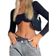 thumbnail image 4 of Dewadbow Women Rib Knit Crop Tops Long Sleeve Square Neck Stretchy Blouse, 4 of 6