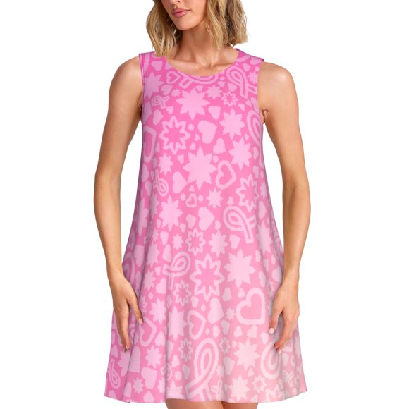 Bixox Breast CancerN Ribbons Awareness Print Women's Sleeveless A-Line Dress with Pockets, Casual Knee-Length Tank Dress for Summer-X-Large