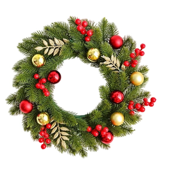 Christmas Wreath for Front Door 15.75 Inch with Red Gold Baubles and Berries Front Door Wreath for Outdoor Indoor Home Wall Window Xmas New Year Holiday Decoration,