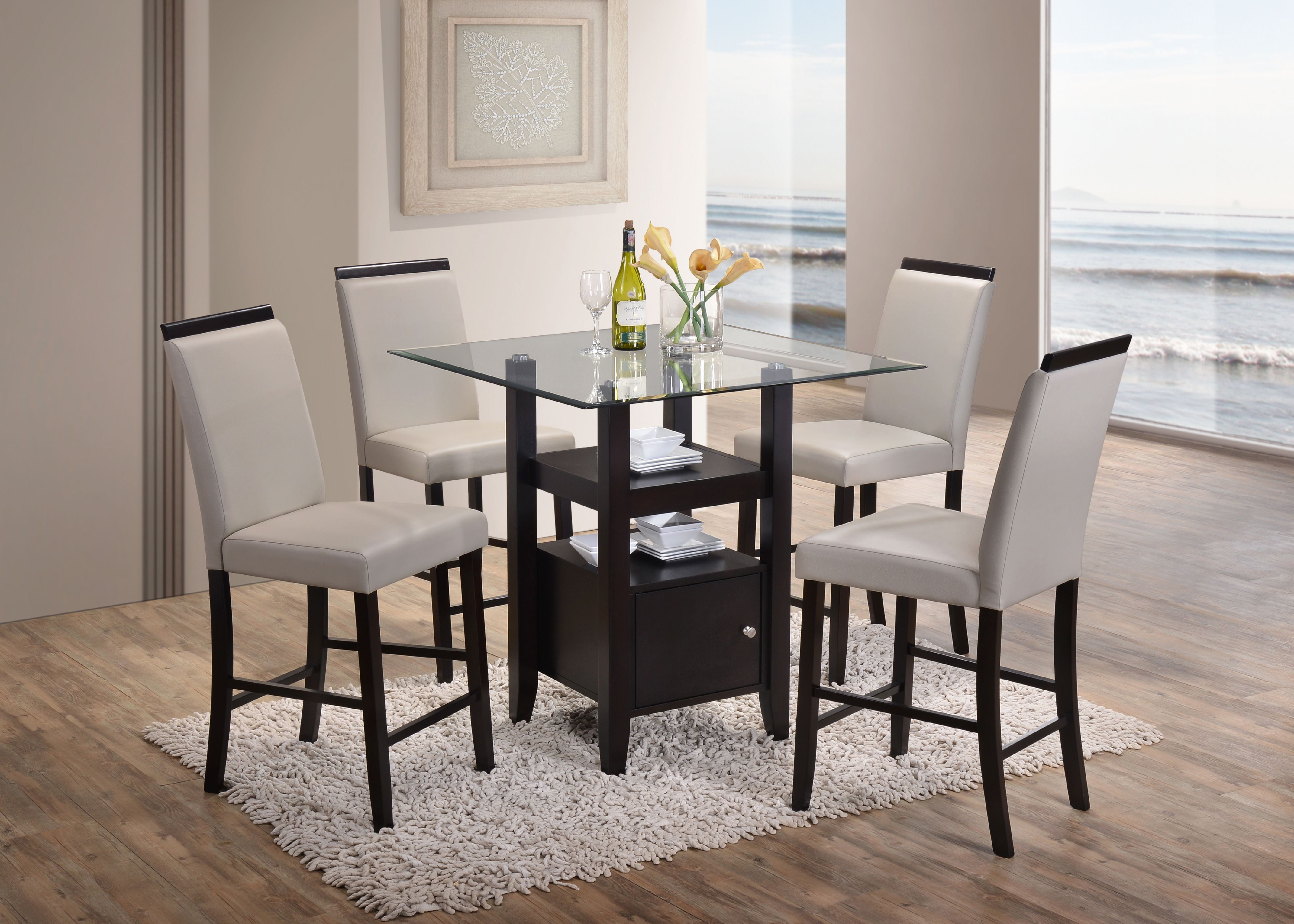 Lenn 5 Piece Counter Height Dining Set, Glass Dining Table Set Counter Height