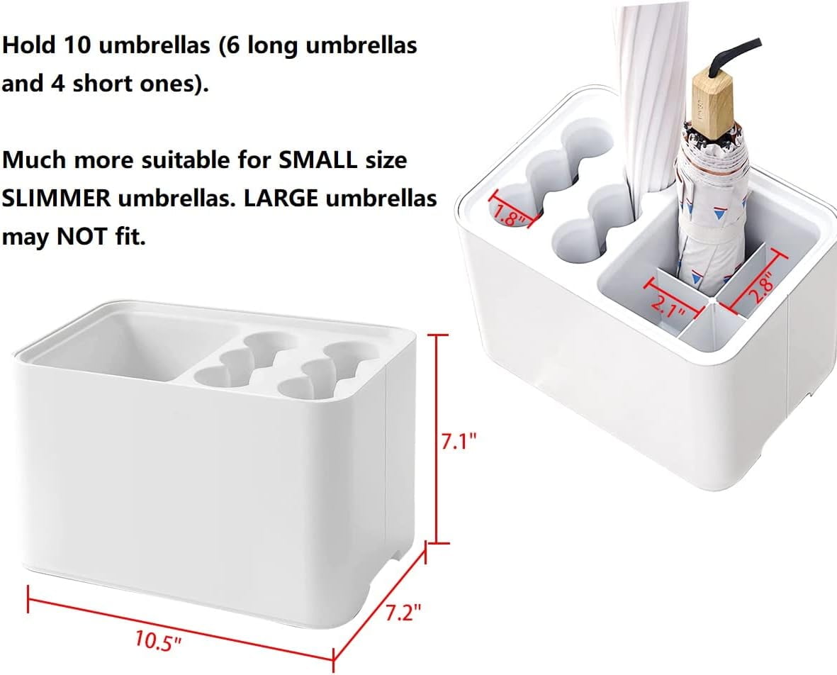 10 Hole Umbrella Rack Stand Holder with Drip Tray Space Saver Organizer Fits Entryway Corner Home Office Decor, Hold 10 Umbrellas (White)