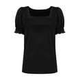 thumbnail image 5 of Lenpel Women's Summer Tops Trendy Ruffle Puff Short Sleeve Square Neck Solid Color Casual T-Shirts Tunic Tee Blouses, 5 of 7