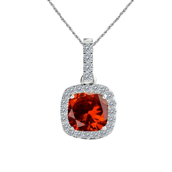 Mauli Jewels Engagement Necklace for Women 2.75 Carat Diamond And Cushion Cut Gemstone Polished White Gold Pendant 4 prongs 10K With 18'' Chain|Silver Chain